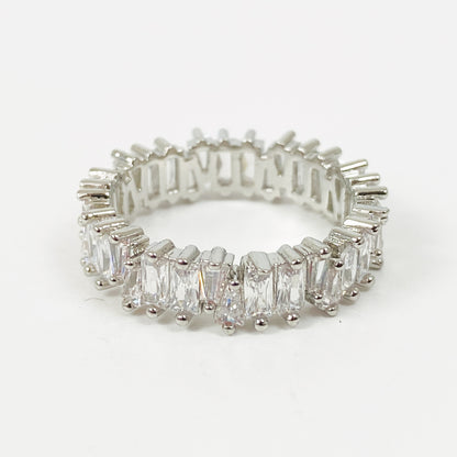 Vintage Cut Gemstone Band Ring Silver
