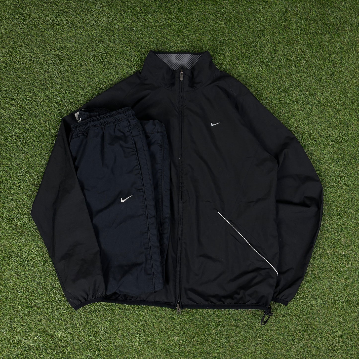 00s Nike Piping Tracksuit Jacket + Joggers Set Black Large