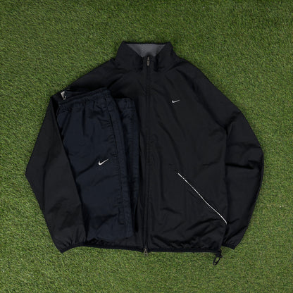 00s Nike Piping Tracksuit Jacket + Joggers Set Black Large