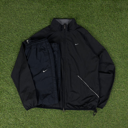 00s Nike Piping Tracksuit Jacket + Joggers Set Black Large