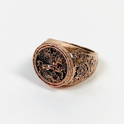 Retro Vintage Knight Signet Ring Rose Gold