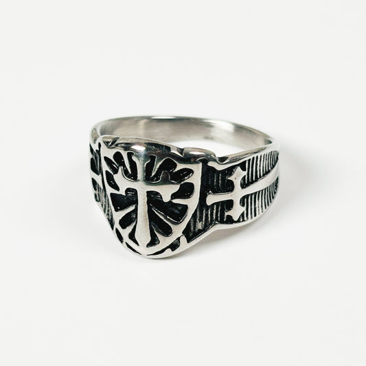 Vintage Knight Shield Ring Silver