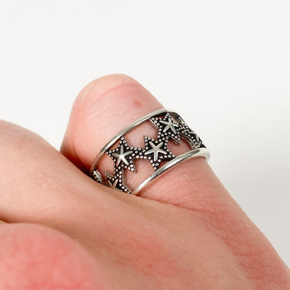 Vintage Star Ring Silver Adjustable