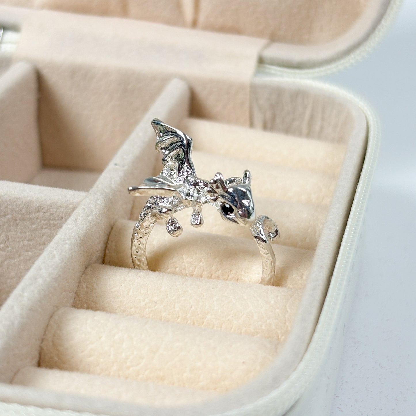 Adjustable Mini Dragon Ring Silver