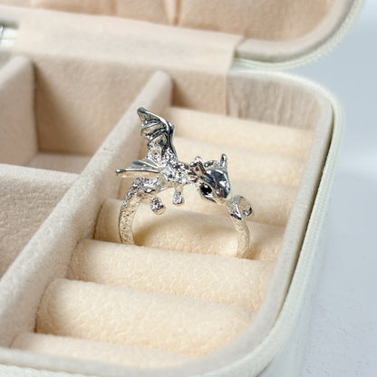 Adjustable Mini Dragon Ring Silver
