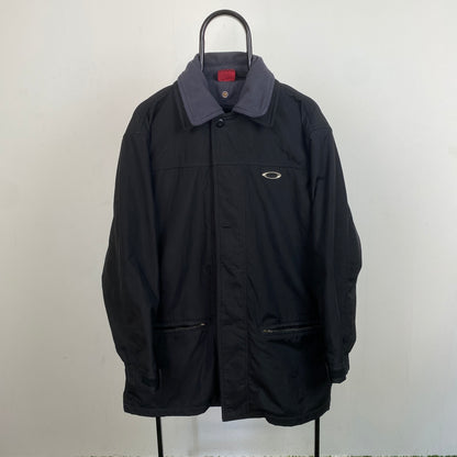 Retro Oakley Fleece Coat Jacket Black Medium