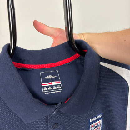 00s Umbro England Polo Shirt T-Shirt Blue XL