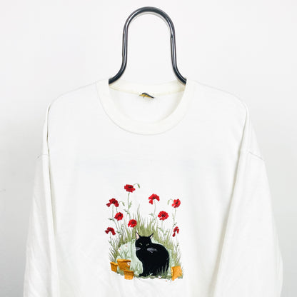 Retro Cat Sweatshirt White XL