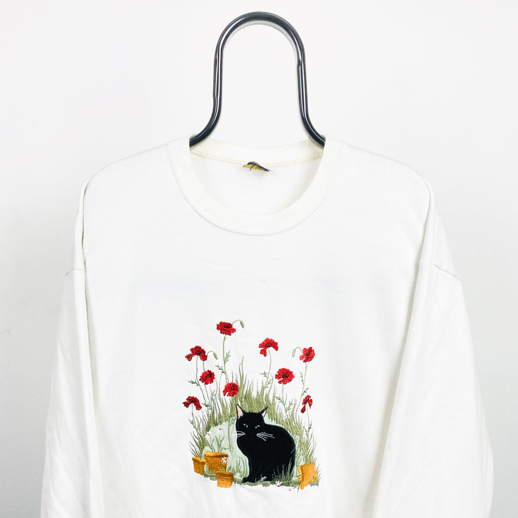 Retro Cat Sweatshirt White XL
