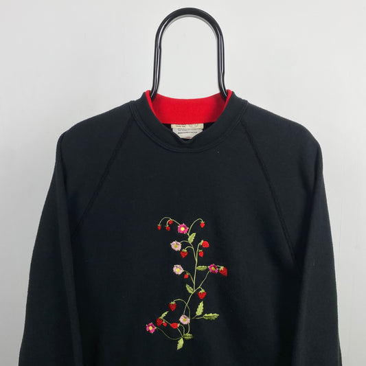 Retro Jerzees Flower Sweatshirt Black Large