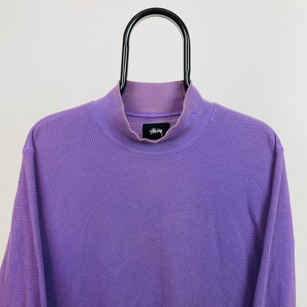 Retro 00s Stussy Mock Neck Sweatshirt Purple Small