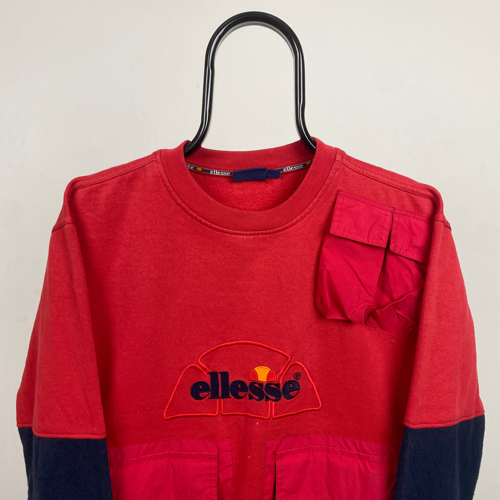 Retro Ellesse Cargo Pocket Sweatshirt Red Small