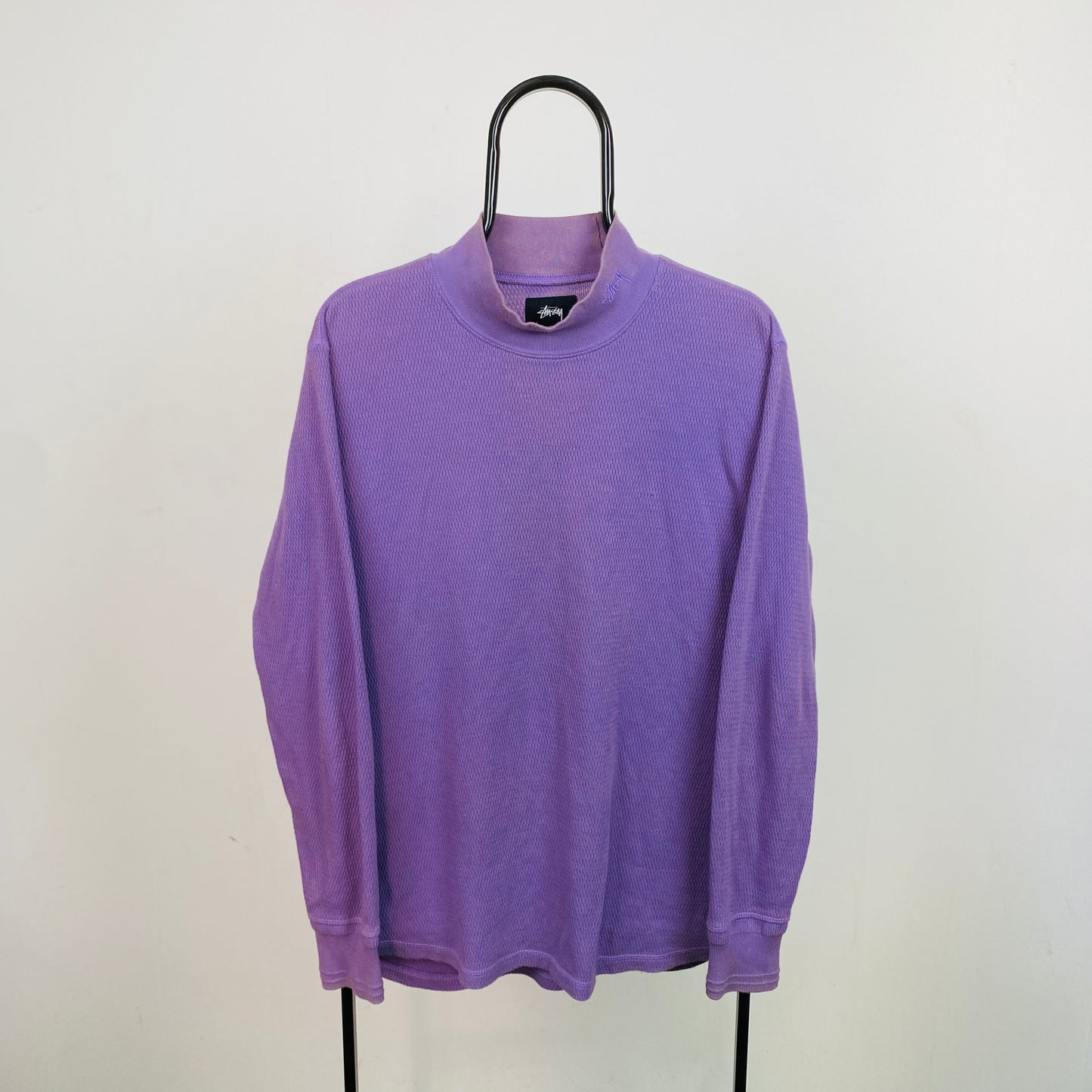 Retro 00s Stussy Mock Neck Sweatshirt Purple Small