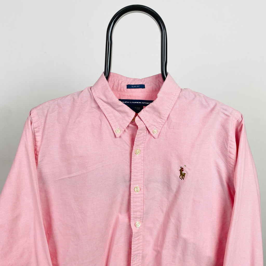 Retro Ralph Lauren Button Up Shirt T-Shirt Pink Small