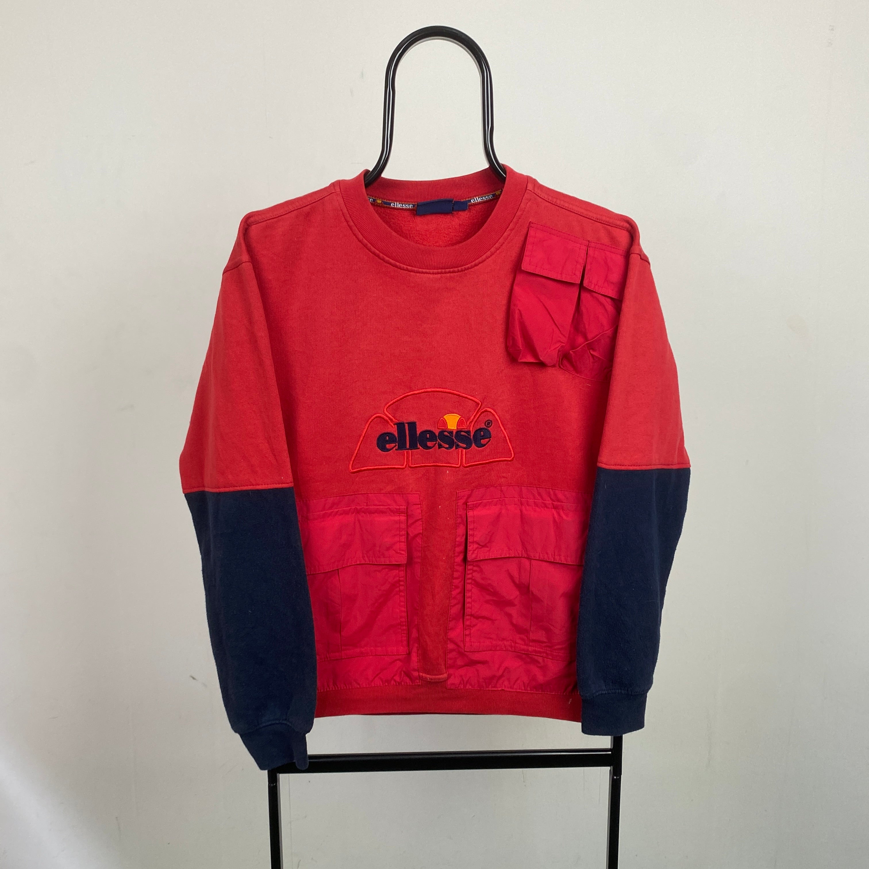 Retro Ellesse Cargo Pocket Sweatshirt Red Small