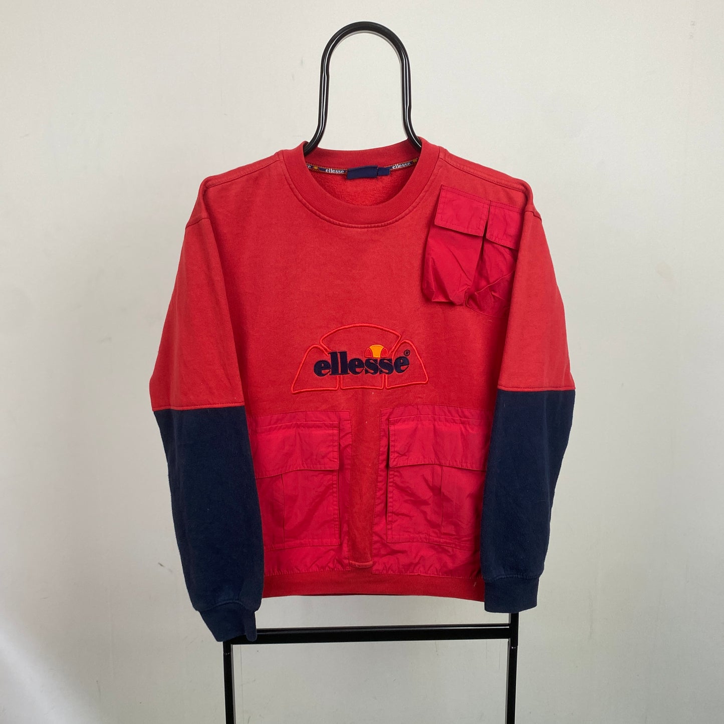 Retro Ellesse Cargo Pocket Sweatshirt Red Small