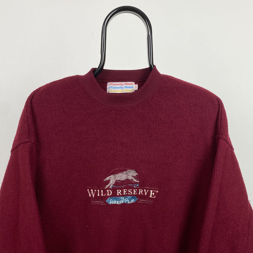 Retro Wolf Fleece Sweatshirt Red Large