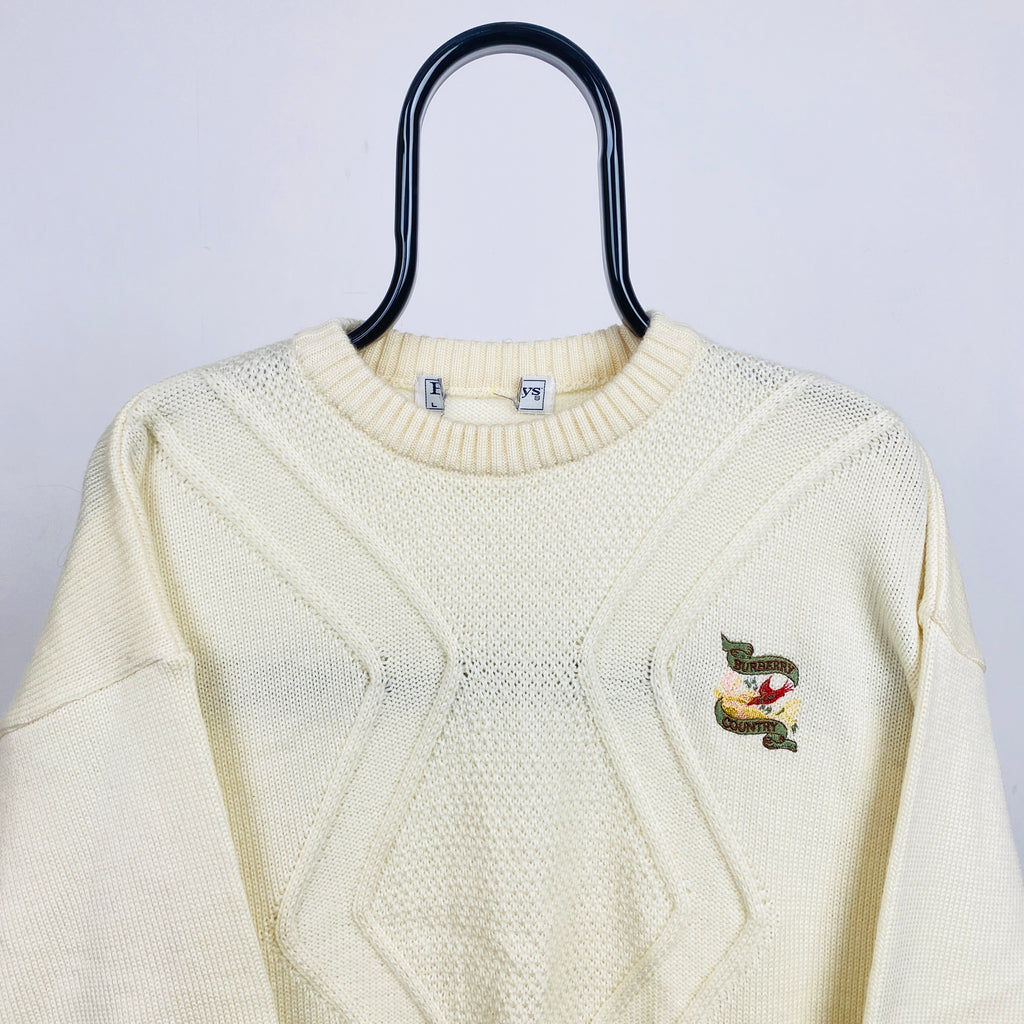 Retro Burberry Knit Sweatshirt Cream White Large