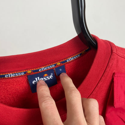 Retro Ellesse Cargo Pocket Sweatshirt Red Small