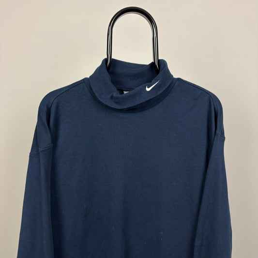 00s Nike Roll Neck Sweatshirt Blue XL