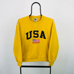 Retro Russell Athletic Sweatshirt Yellow Small
