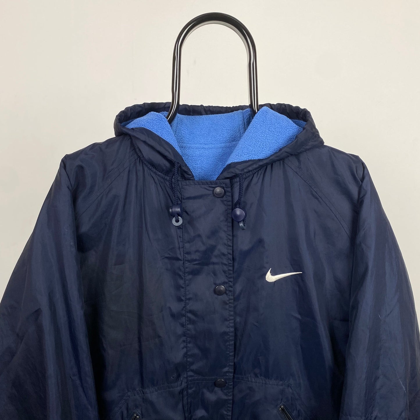 90s Nike Reversible Fleece Coat Jacket Blue Small