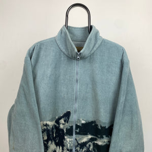 Retro Wolf Fleece Sweatshirt Blue XL