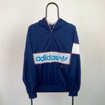 90s Adidas 1/4 Zip Hoodie Blue Large