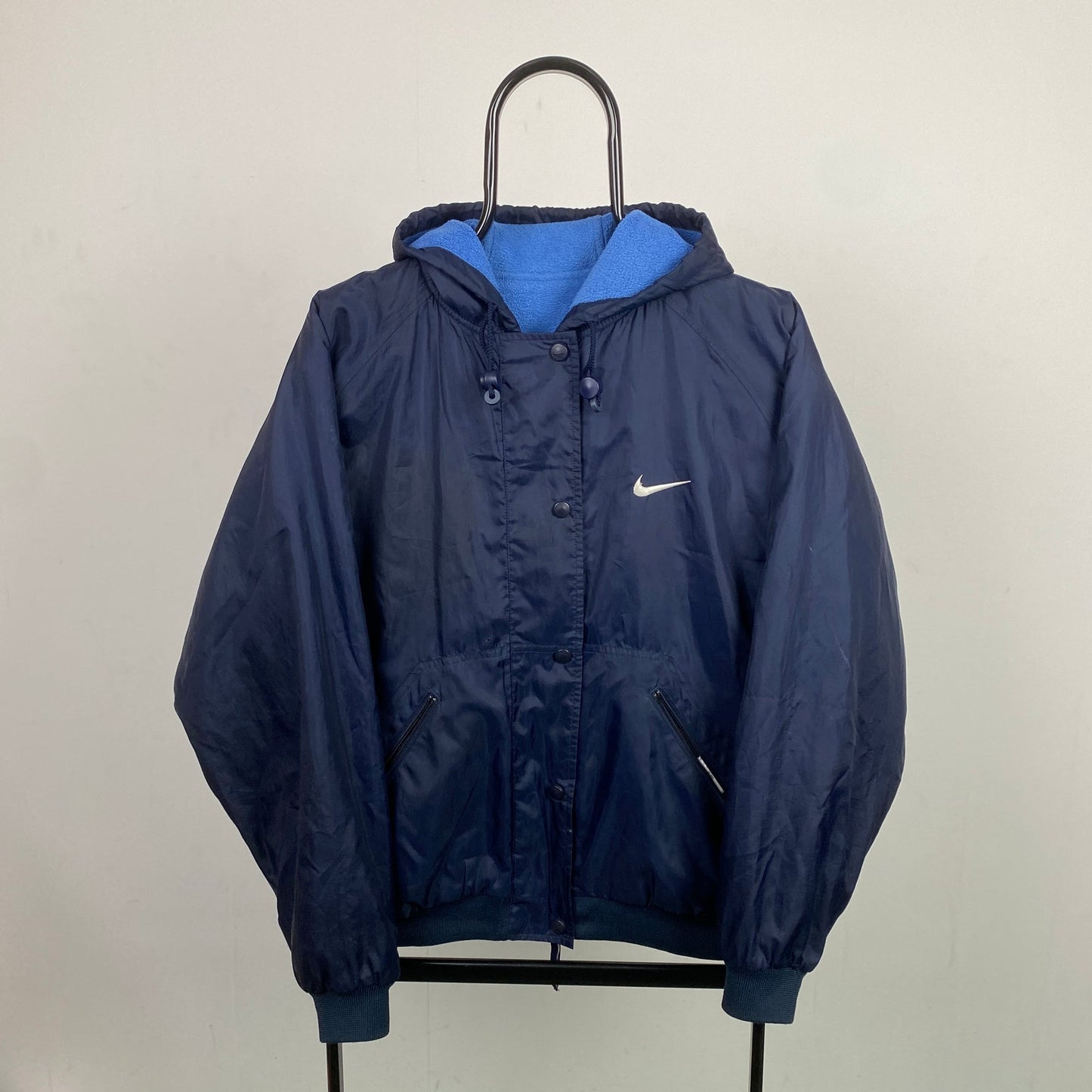 90s Nike Reversible Fleece Coat Jacket Blue Small