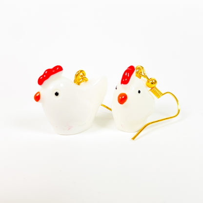 Vintage Retro Chicken Earrings Gold