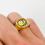 Retro Vintage Sun & Moon Signet Ring Gold