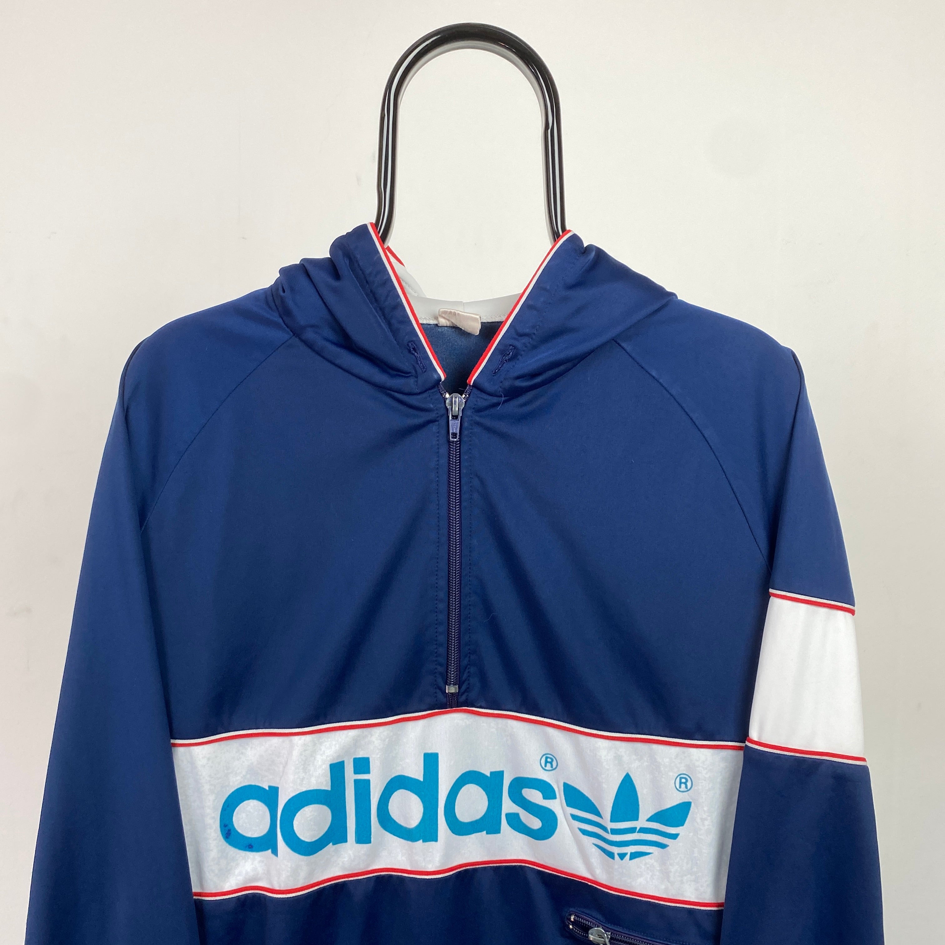 90s Adidas 1/4 Zip Hoodie Blue Large