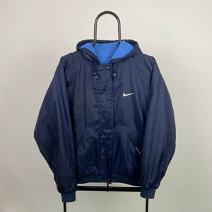 90s Nike Reversible Fleece Coat Jacket Blue Medium