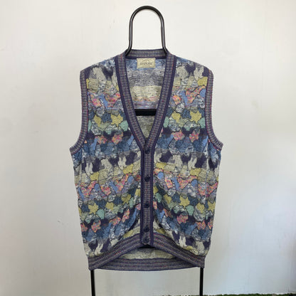 Retro Floral Sweater Vest Sweatshirt Purple XL