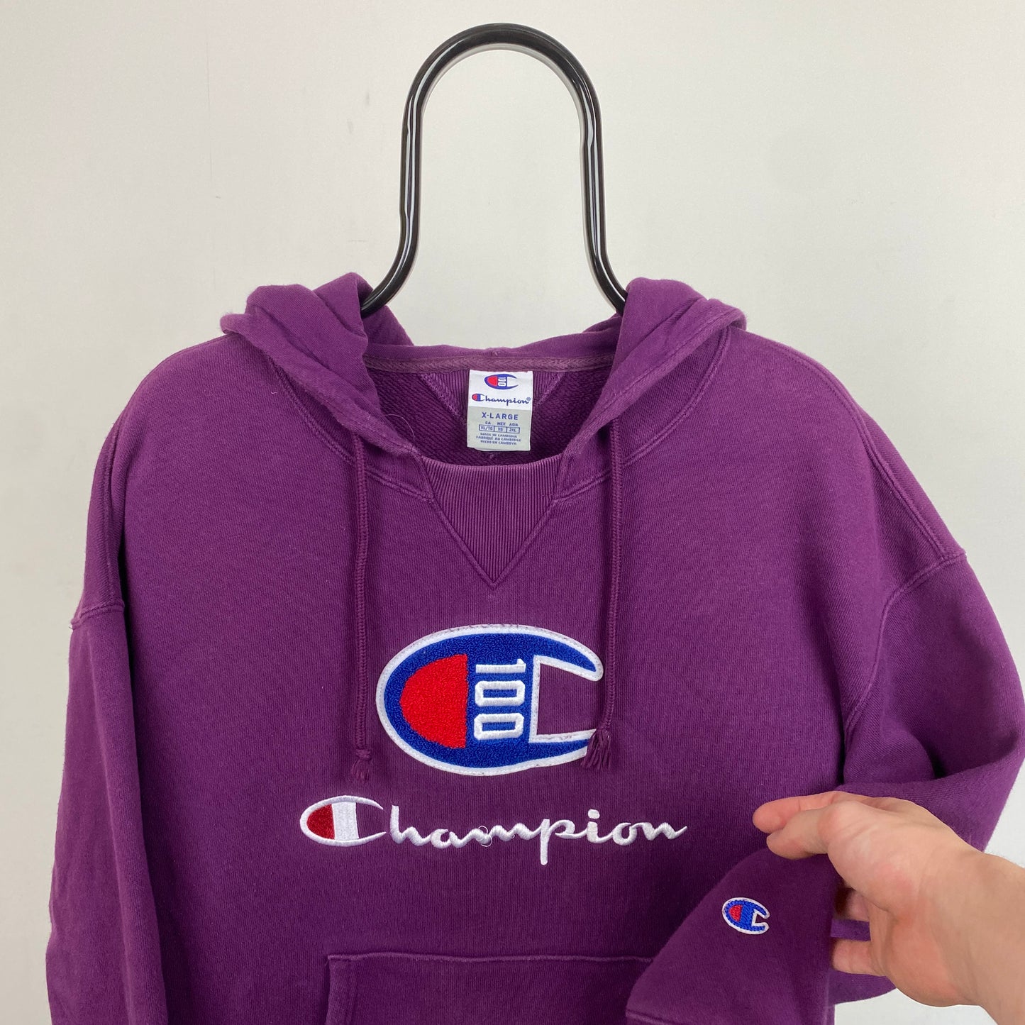 Retro Champion Hoodie Purple XL