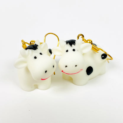 Vintage Retro Cow Earrings Gold