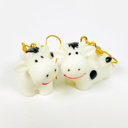 Vintage Retro Cow Earrings Gold