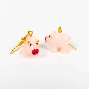 Vintage Retro Pig Earrings Gold