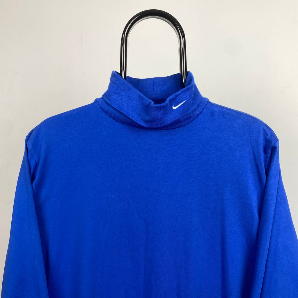 00s Nike Roll Neck Sweatshirt Blue Medium