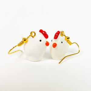 Vintage Retro Chicken Earrings Gold