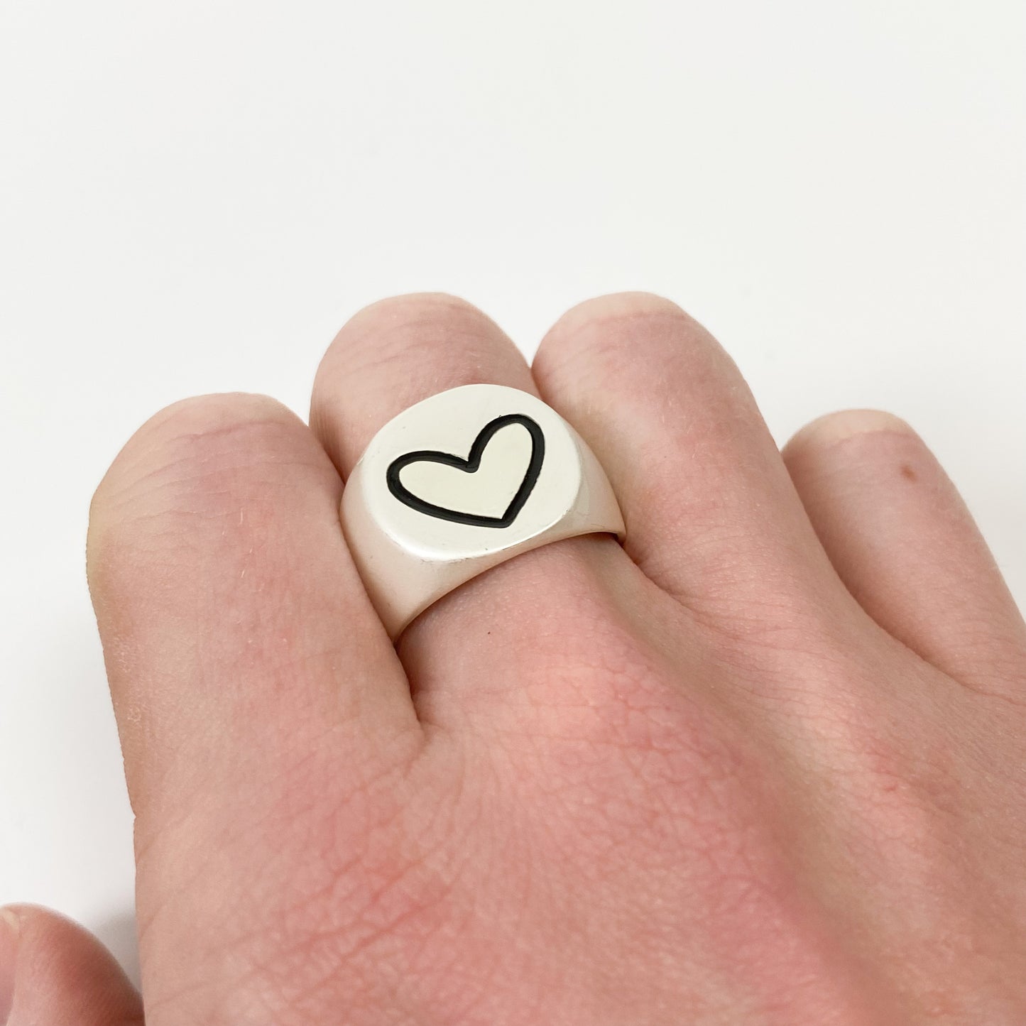 Vintage Heart Signet Ring Silver