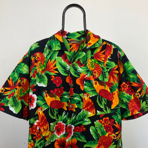 Retro Parrot Button Up Shirt T-Shirt Black Large