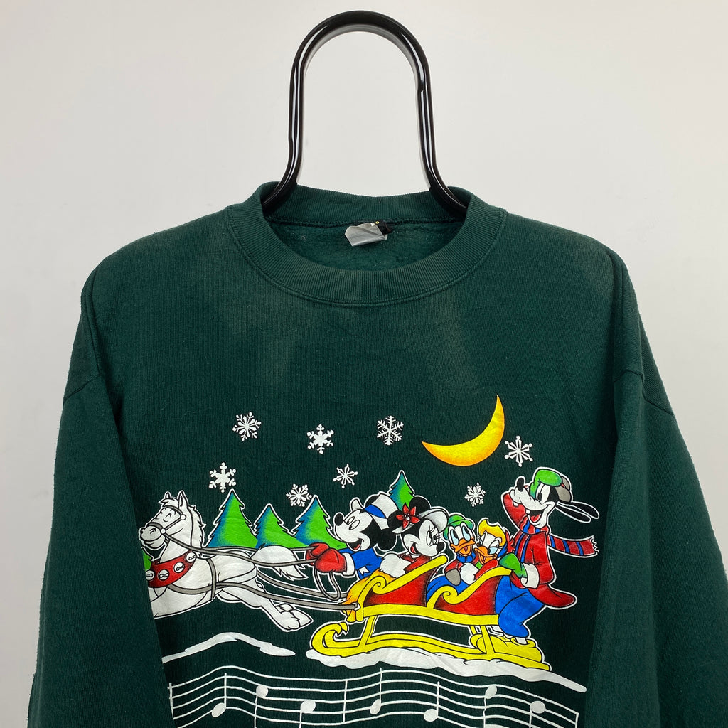 Retro Disney Christmas Sweatshirt Green Large