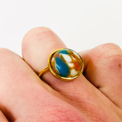 Retro Vintage Polished Stone Ring Gold