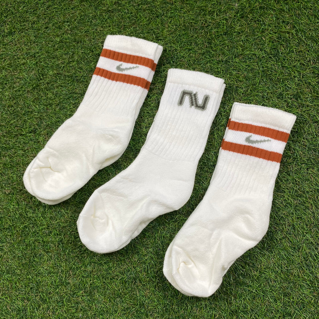 Vintage Nike Socks 3 Pack White Striped UK12-3