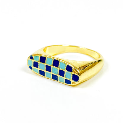 Vintage Signet Ring Gold Blue