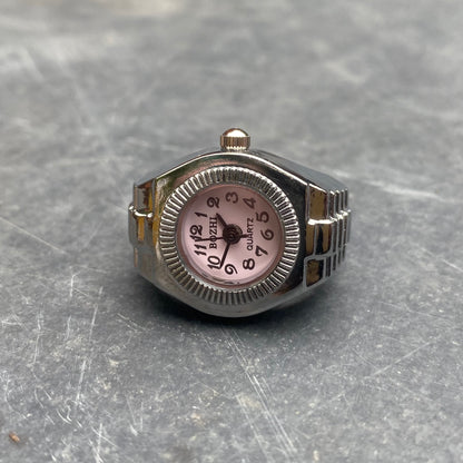 Retro Adjustable Watch Ring Silver Pink