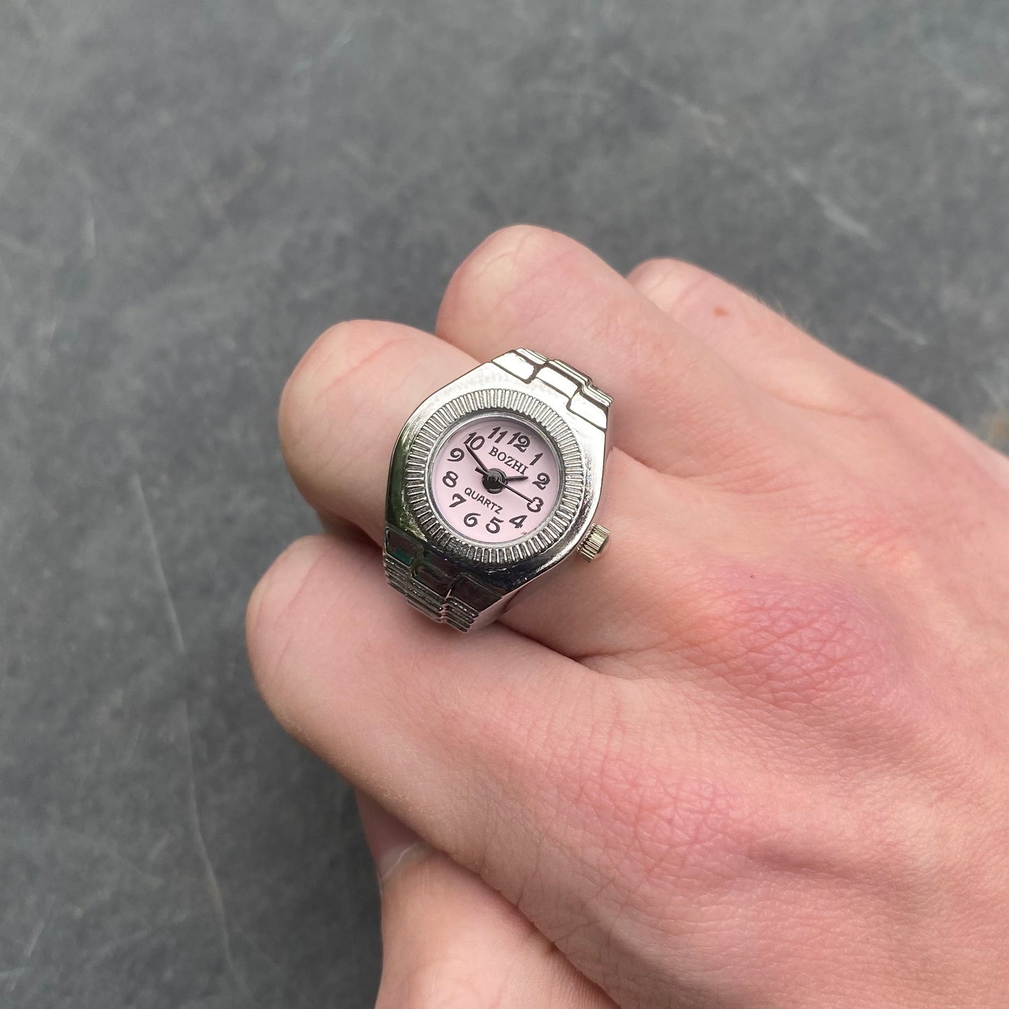 Retro Adjustable Watch Ring Silver Pink