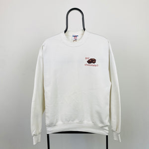 Retro 90s Chocolate Sweatshirt Cream White Large