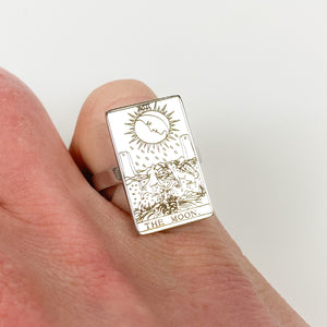 Vintage The Moon Tarot Ring Silver
